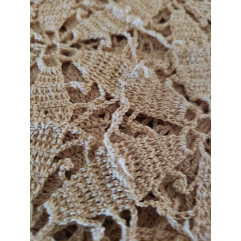 Vintage Handmade Beige CROCHET LACE TABLECLOTH Coverlet Bed Topper 59"x79" - Picture 12 of 14